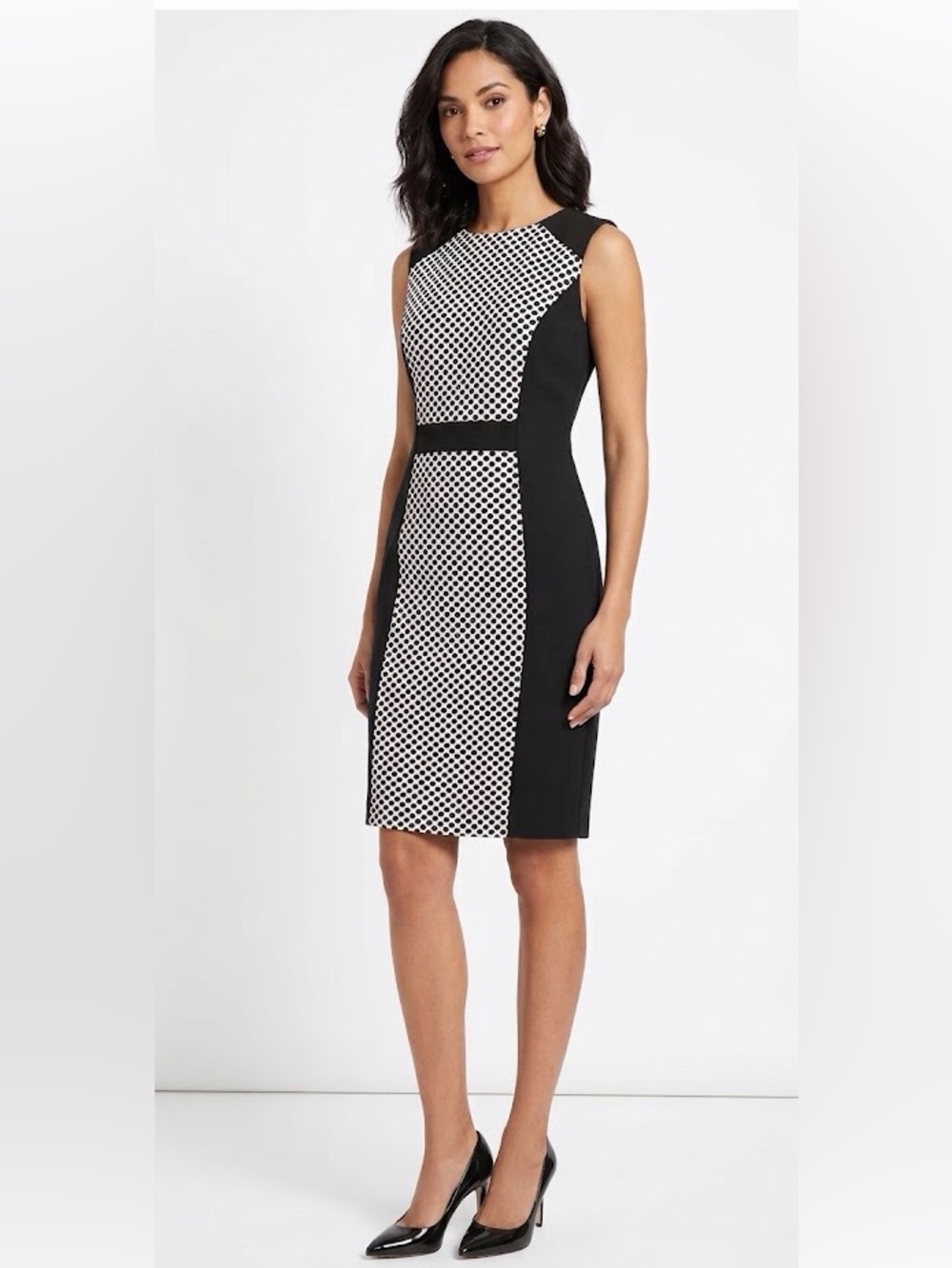 sleeveless Tahari Arthur S. Levine polka dot sheath career dress - size 4